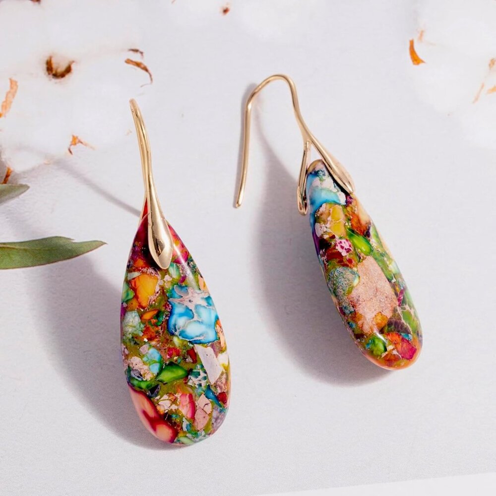 Charming Multicolor Stone Dangle Drop Earrings Wi… - image 6